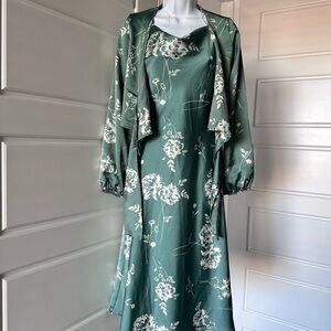 Floral Green Satin Dress